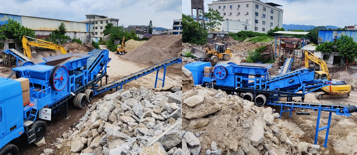 CHUNLEI-wheeled-mobile-jaw-crushers-operate-at-demolition-sites,-crushing-concrete-blocks-on-site-and-enabling-the-recycling-of-construction-waste.