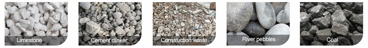 Real-photos-of-typical-applicable-materials-such-as-limestone,-river-pebbles,-cement-clinker,-construction-waste,-and-coal-gangue.