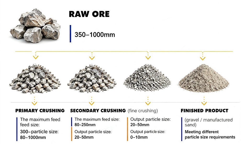 Flowchart-of-the-process-for-crushing-ore-from-large-lumps-to-fine-sand.