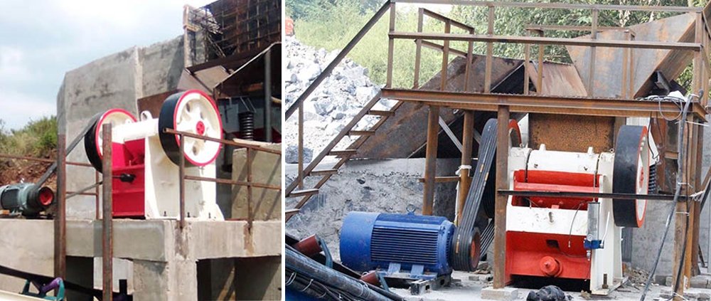 Quarry jaw crusher processing large raw limestone blocks