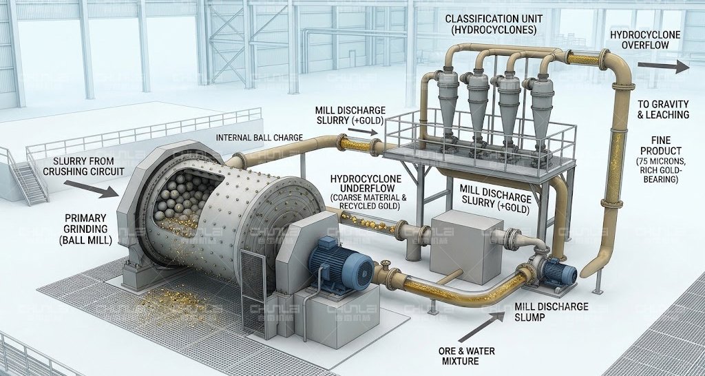 Gold-ball-mill-and-hydrocyclone-closed-circuit-grinding-system