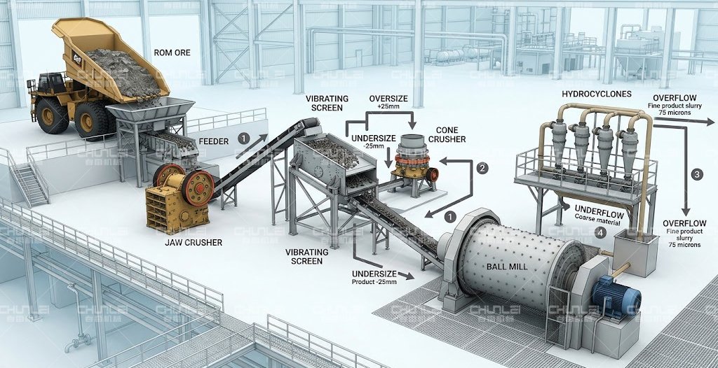 Gold-ore-crushing-and-grinding-flow-sheet-with-jaw-crusher-ball-mill-and-hydrocyclone