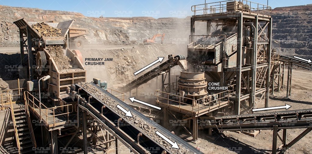 Gold-ore-crushing-circuit-with-jaw-crusher-cone-crusher-and-vibrating-screen