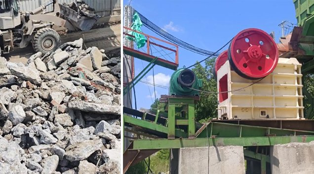 Jaw-crusher-processing-large-waste-concrete-blocks-for-recycling